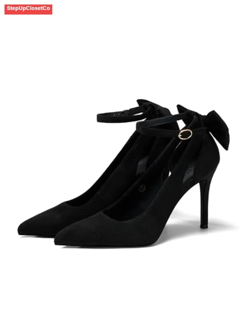 Women's Pointed Toe Bow Tie High Heels Ankle Strap Wedding Pumps - 4 Inch